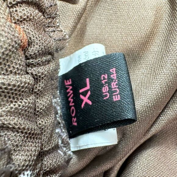 ROMWE Dress Womens XL Brown Mushrooms Ruched Bodycon babydoll y2k 90s whimsy - Picture 8 of 9